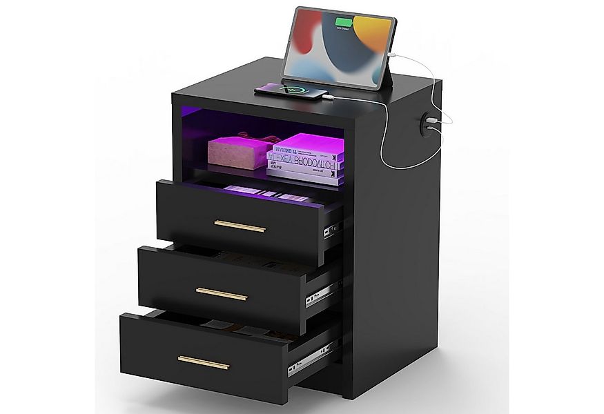 oyajia Nachttisch Nachtschrank mit 2/3 Schubladen, Beistelltisch mit Ladest günstig online kaufen