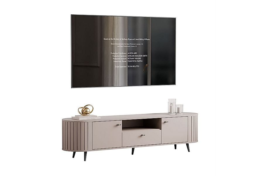 yourhouse24 TV-Schrank LINNEA 180cm 2D1S Runde Ecken Lamellen Kaschmir/Schw günstig online kaufen
