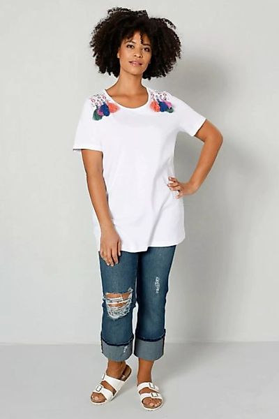 Angel of Style Rundhalsshirt T-Shirt Classic Fit Schulter-Quaste Rundhals günstig online kaufen