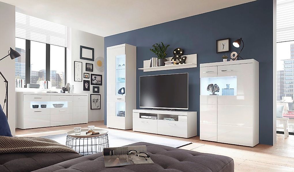 moebel-dich-auf Wohnwand LUGANO, (Vitrine + Wandboard günstig online kaufen