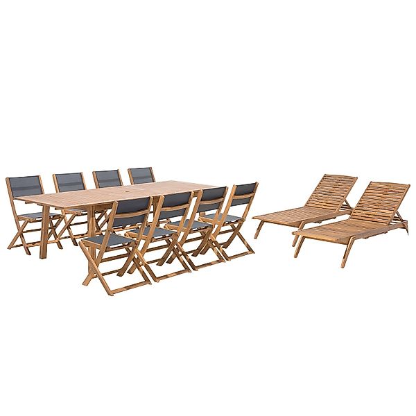 Beliani Gartentisch Set Heller Holzfarbton Grau 100x240x90 günstig online kaufen