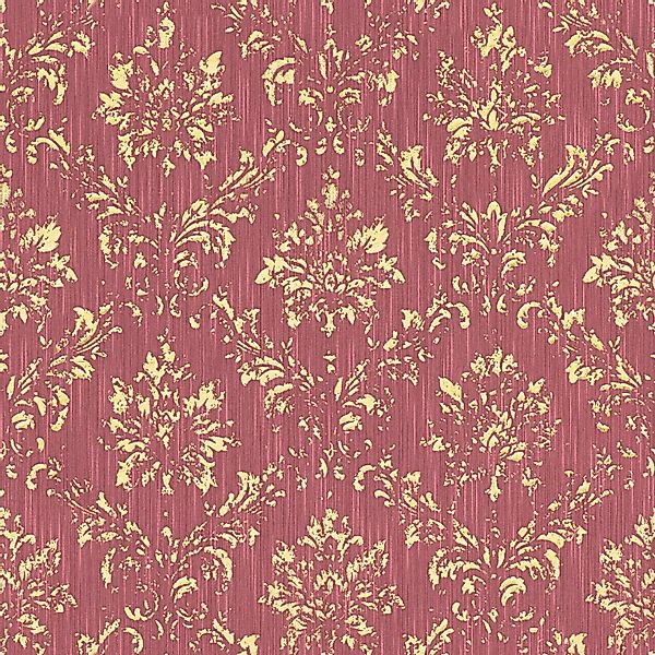 Bricoflor Edle Tapete Rot Gold Metallic Textil Vliestapete mit Ornament für günstig online kaufen