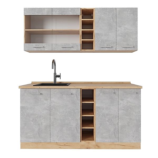 Vicco R-Line Singleküche Beton/Goldkraft Eiche 160 cm AP Eiche ohne E-Gerät günstig online kaufen