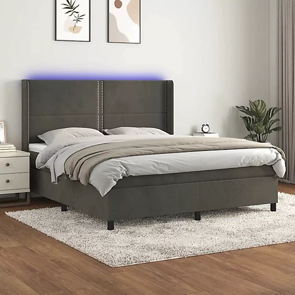 Vidaxl Boxspringbett Mit Matratze & Led Dunkelgrau 180x200 Cm Samt günstig online kaufen