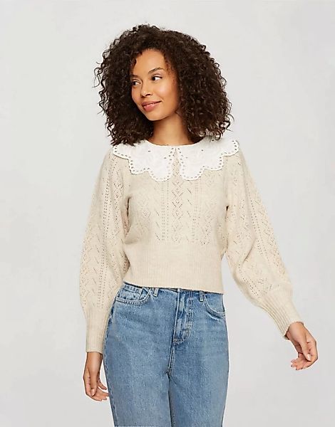 Miss Selfridge – Pullover mit übergroßem Blusenkragen in Creme-Weiß günstig online kaufen
