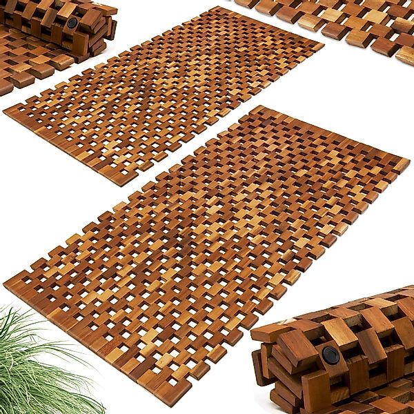 Casaria Badematte, Höhe 1 mm, Rutschhemmend, Akazienholz, Badvorleger, 2x B günstig online kaufen