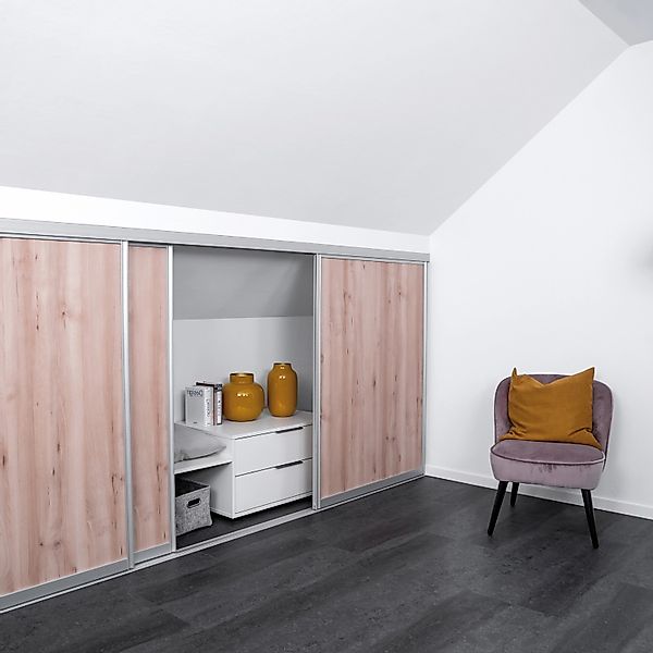 Schiebetür-Bau-Set Kniestock Profil Silber Dekor Buche Natur 1022 x 1400 mm günstig online kaufen