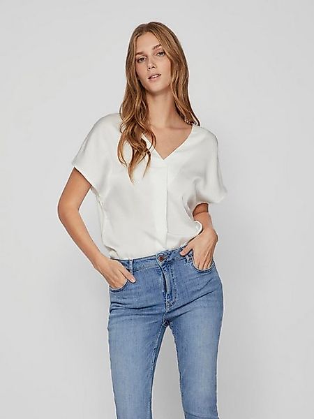 Vila Blusenshirt Satin Blusen Glänzendes Kurzarm Oberteil VIELLETTE V-NECK günstig online kaufen