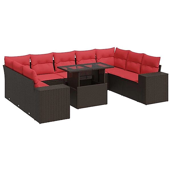vidaXL 10-Tlg Garten-Sofagarnitur mit Kissen Braun Poly Rattan Akazie 33268 günstig online kaufen