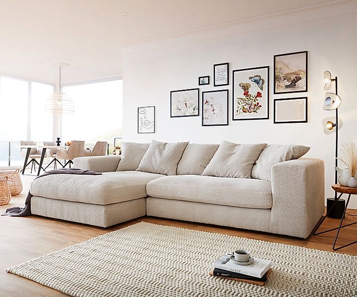 DELIFE Ecksofa Svada, Mikrofaser Beige 285x175 cm Recamiere links günstig online kaufen