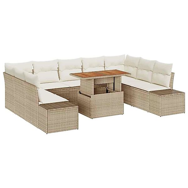 vidaXL Garten-Sofa-Set mit Speicher 10-Tlg Beige Poly Rattan 3358745 günstig online kaufen