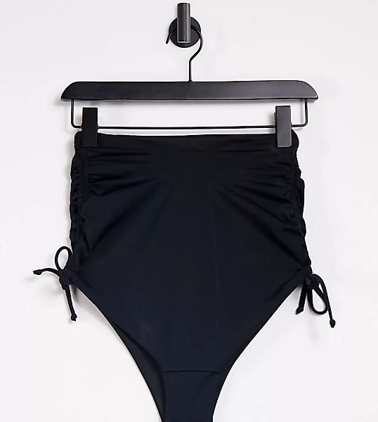 ASOS DESIGN Maternity – Geraffte Bikinihose in Schwarz mit hohem Bund aus r günstig online kaufen