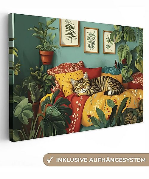 OneMillionCanvasses® Leinwandbild Katze - Pflanzen - Grün, Fotodruck (1 St) günstig online kaufen
