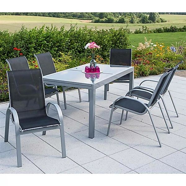Metall Gartenmöbel Set 7-teilig, Gartentisch 140cm bis 200cm 6x Stühle schw günstig online kaufen