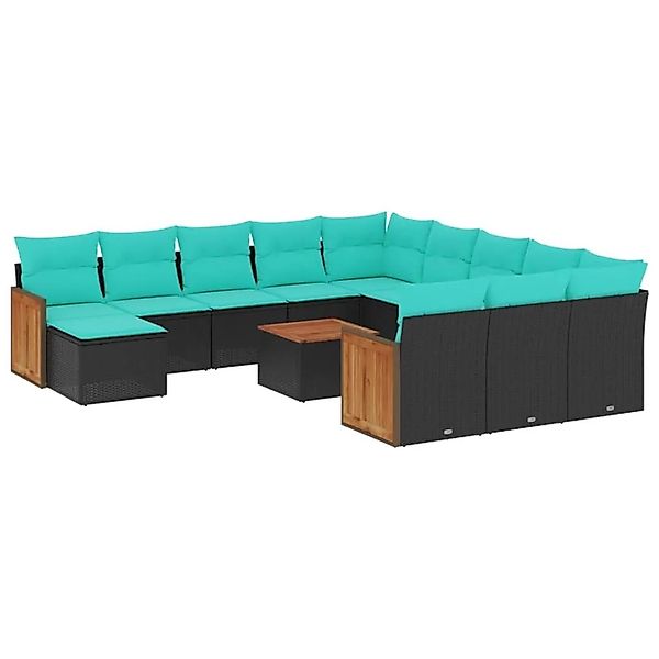 vidaXL 13-Tlg Gartensofa-Set mit Kissen Schwarz Polyrattan 3228269 günstig online kaufen