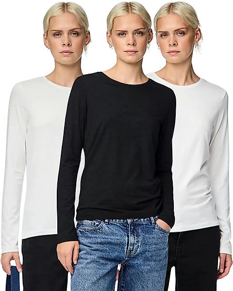 pieces Langarmshirt Basic Rundhalsshirts im 3er günstig online kaufen