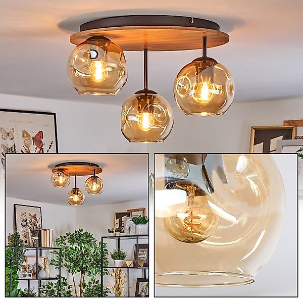 hofstein Deckenleuchte Deckenlampe aus Metall/Holz/Glas in günstig online kaufen