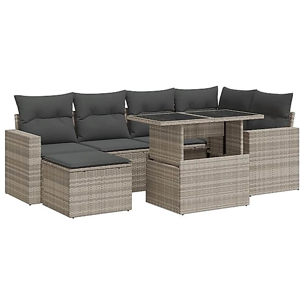 vidaXL 7-Tlg Garten-Sofagarnitur mit Kissen Hellgrau Poly Rattan 3326353 günstig online kaufen