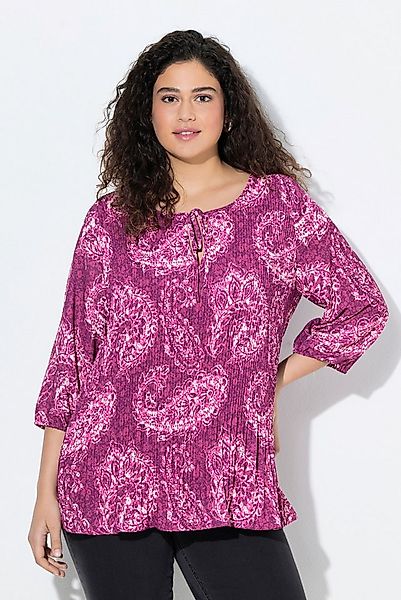 Ulla Popken Tunika Plissee-Bluse Paisley Rundhals 3/4-Arm doppellagig günstig online kaufen