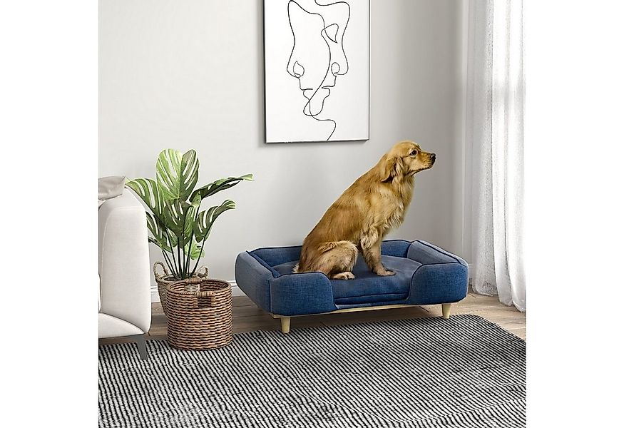 PawHut Tierbett Hundecouch, Hundesessel mit Holzbeine, Polyester-Gewebe, Bl günstig online kaufen