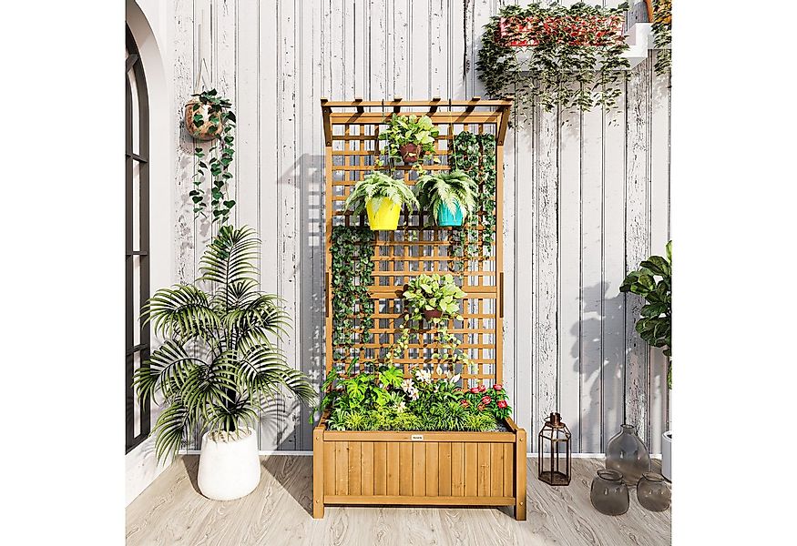 Outsunny Hochbeet mit Rankgitter, aus Holz (Pflanzkasten, 1 St., Gemüsebeet günstig online kaufen