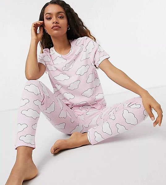 ASOS DESIGN Petite – Exclusive – Pyjama mit T-Shirt und Leggings mit Wolken günstig online kaufen