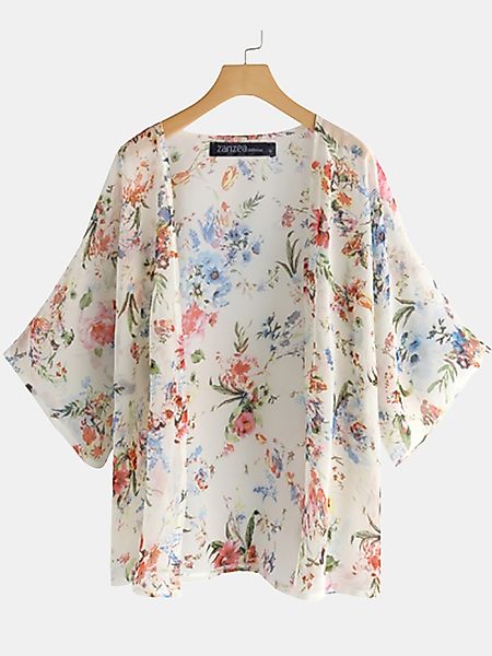 Blumendruck Lässig 3/4 Ärmel Plus Größe Kimono günstig online kaufen