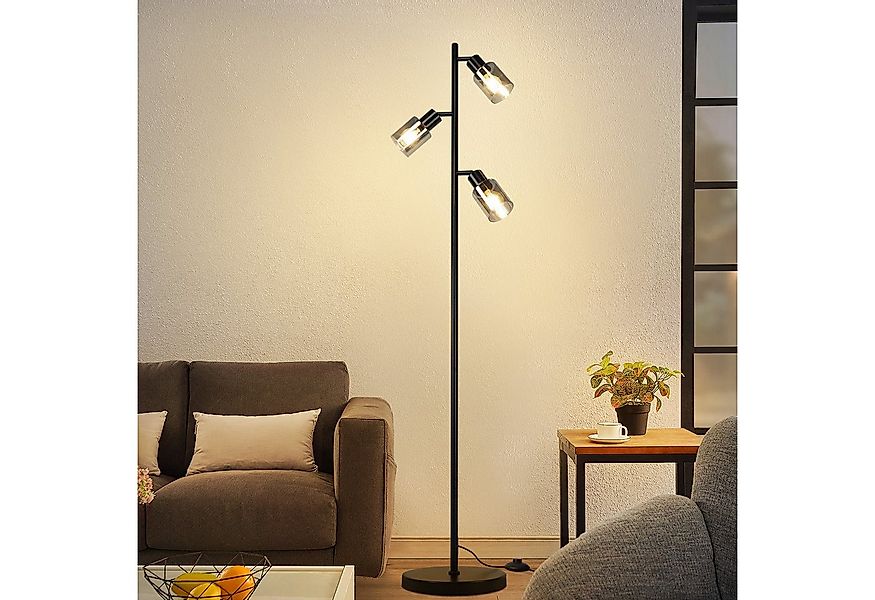 Nettlife Stehlampe Stehleuchte Vintage Wohnzimmer Glas E14 3 flammig Schwar günstig online kaufen