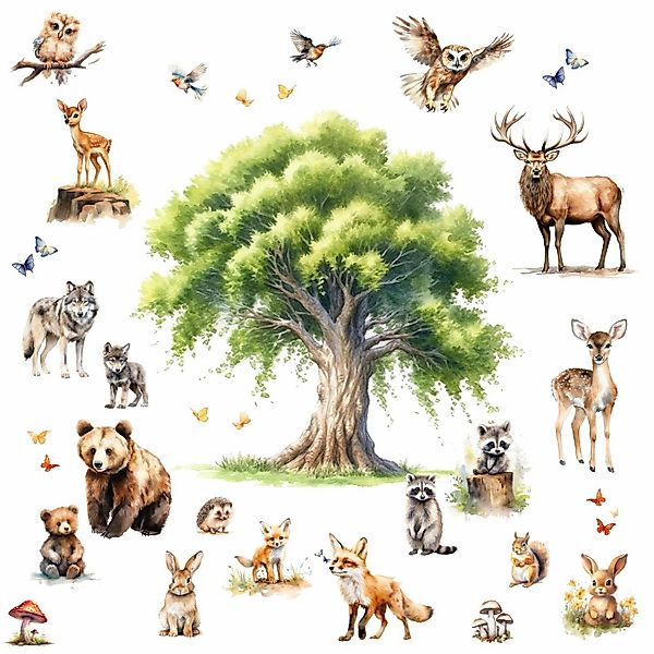 nikima Wandtattoo 247 Wandtattoo Waldtiere Aquarell - Größe 750 x 420 mm (P günstig online kaufen