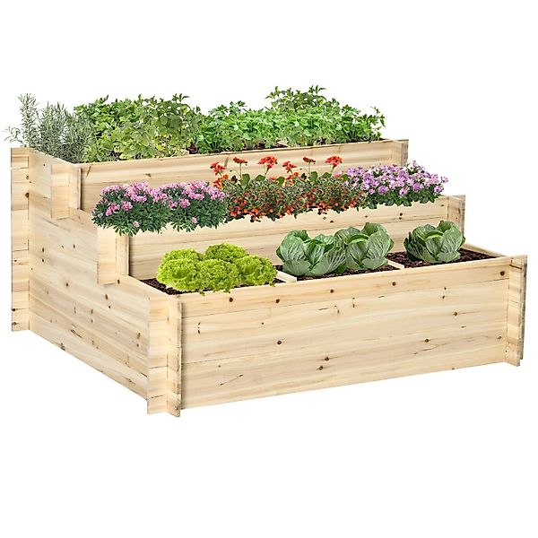 Outsunny Hochbeet 3 Etagen Tanne 117L x 100B x 54H cm Naturholz günstig online kaufen
