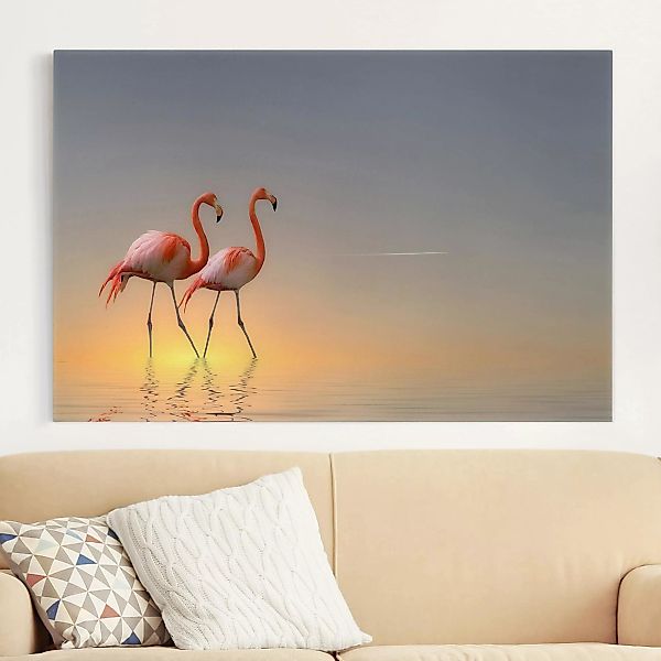 Leinwandbild Tiere - Querformat Flamingo Love günstig online kaufen