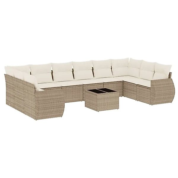 vidaXL 11-Tlg Garten-Sofagarnitur mit Kissen Beige Poly Rattan 3221877 günstig online kaufen
