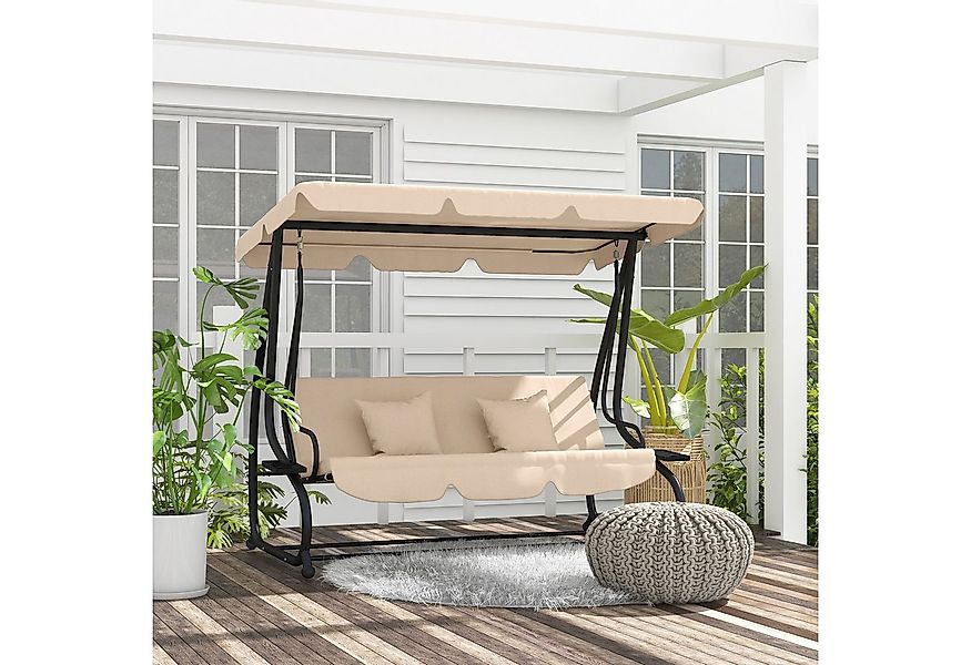 Outsunny Hollywoodschaukel 2 in 1, mit Liegefunktionl, Sonnendach, Getränke günstig online kaufen