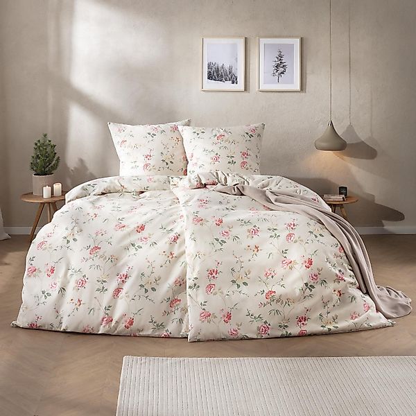 Estella Edelflanell Bettwäsche Corvara 5470-205 Rosen Leinen 135x200 günstig online kaufen