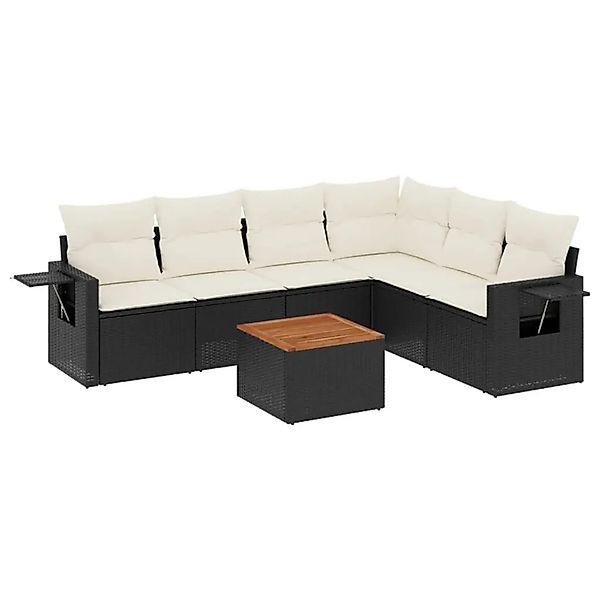vidaXL 7-Tlg Garten-Sofagarnitur mit Kissen Schwarz Poly Rattan 3224579 günstig online kaufen