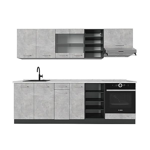 Vicco Küchenzeile R-Line, Beton/Anthrazit, 240 cm, günstig online kaufen