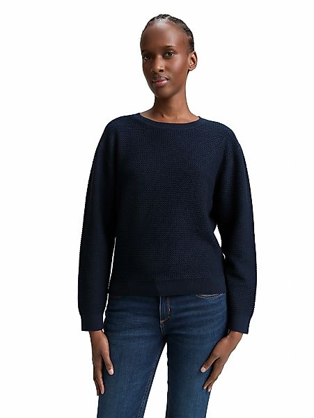 TOM TAILOR Denim V-Ausschnitt-Pullover mit Rippbündchen günstig online kaufen