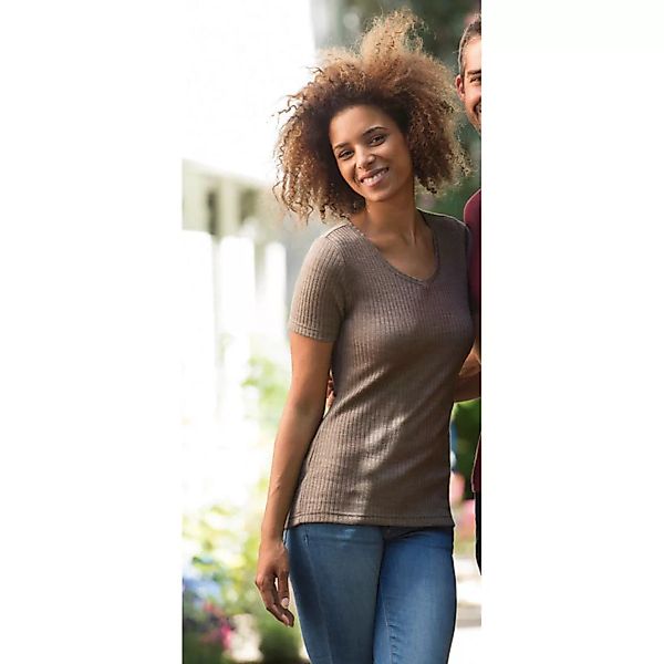 Damen Shirt Kurzarm Mit V-ausschnitt Bio-schurwolle/seide günstig online kaufen