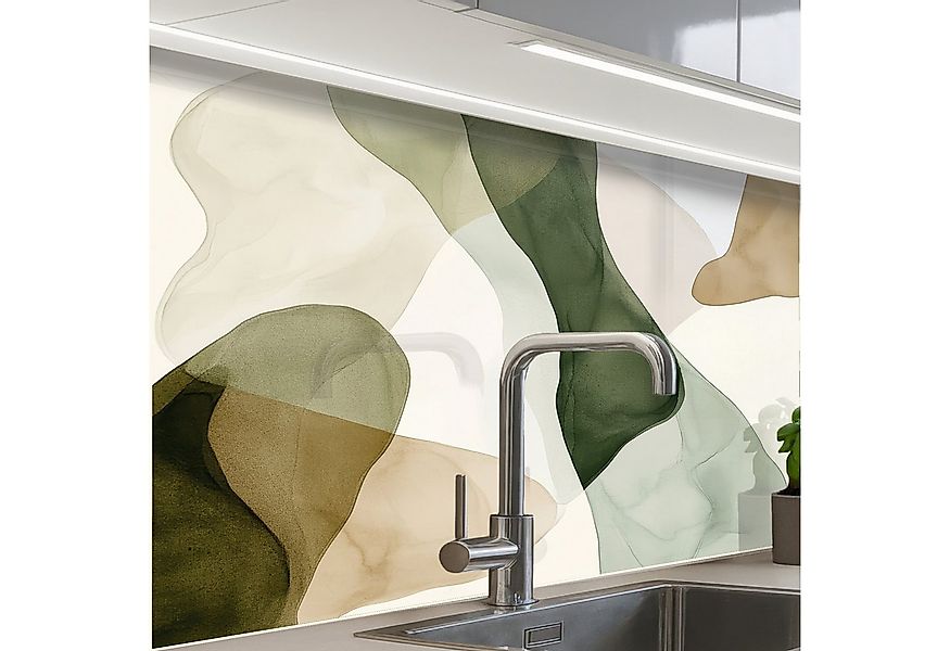 KitchenYeah Küchenrückwand selbstklebend Japandi - Abstrakt - Grün, (1-tlg) günstig online kaufen