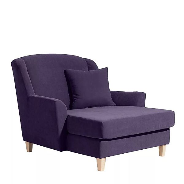 Big Sessel Violett mit Velours Bezug Vierfußgestell aus Holz günstig online kaufen
