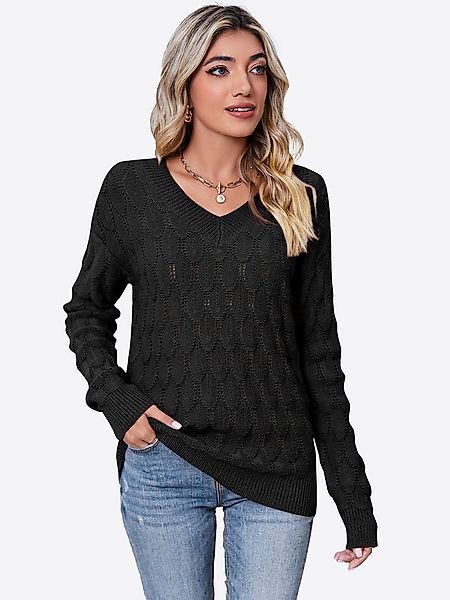 Imily Bela Sweater Damen Pullover mit V-Ausschnitt und langen Ärmeln (Packu günstig online kaufen