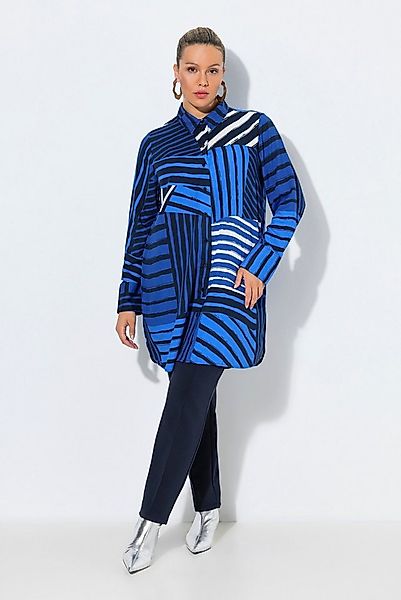 Ulla Popken Hemdbluse Hemdbluse Streifen A-Linie Hemdkragen Langarm günstig online kaufen