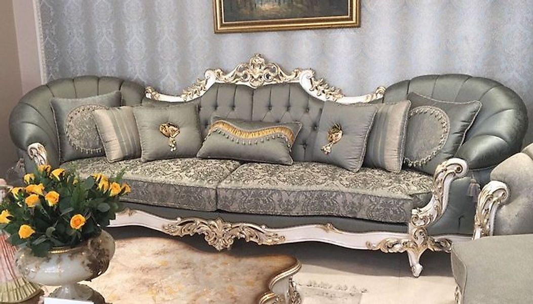 Casa Padrino Sofa Luxus Barock Sofa Grün / Weiß / Gold - Prunkvolles Wohnzi günstig online kaufen