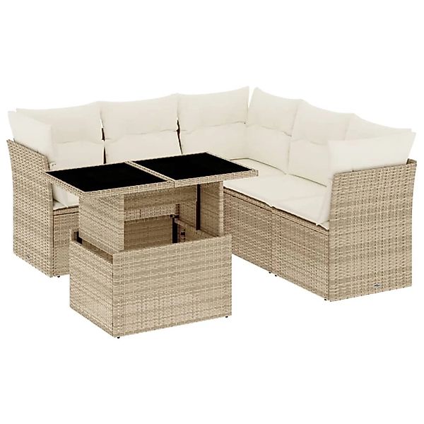 vidaXL 6-Tlg Garten-Sofagarnitur mit Kissen Beige Poly Rattan 3266578 günstig online kaufen