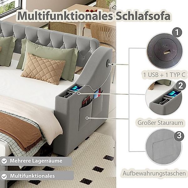 autolock Schlafsofa Polsterbett, Schlafsofa mit USB-Ladeanschluss, Ablageta günstig online kaufen