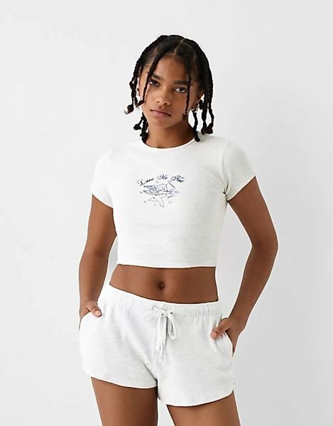 Bershka T-Shirt Aus Waffelgewebe Mit Kurzen Ärmeln Damen S Grau günstig online kaufen