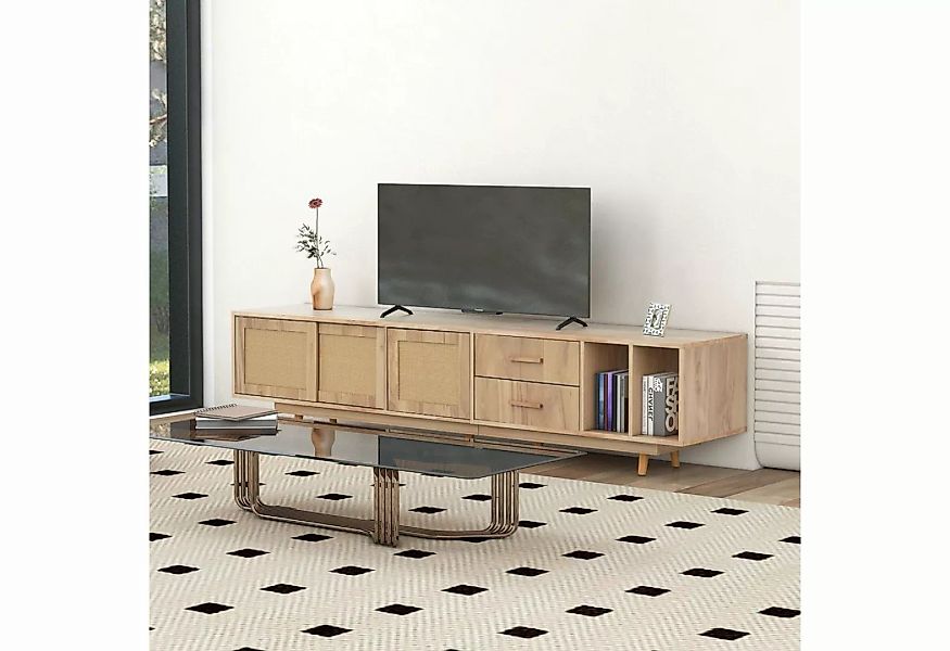 Ulife TV-Schrank Holz Fernsehschrank mit Dekoration aus Rattangewebe 190 x günstig online kaufen