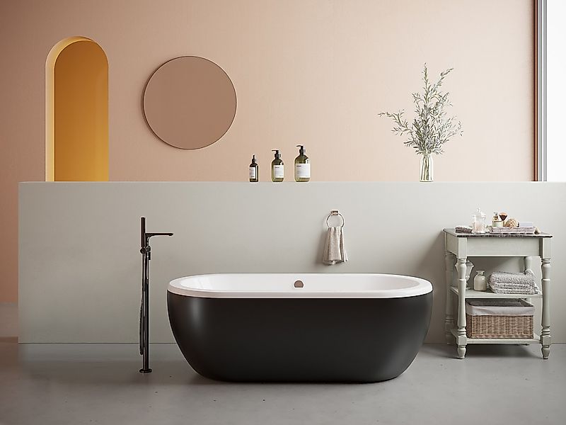 Freistehende Badewanne oval - 200 L - 170 x 80 x 58 cm - Acryl - Schwarz - günstig online kaufen
