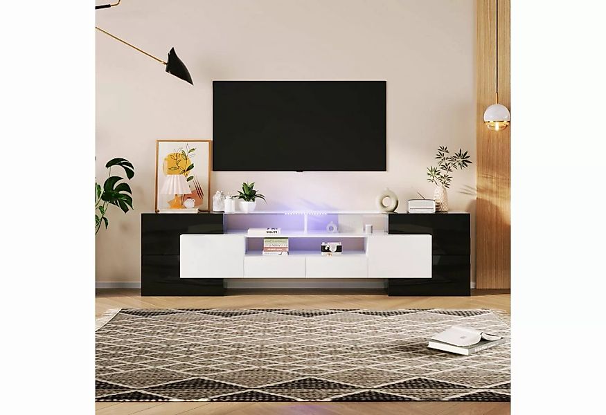 OKWISH TV-Schrank Lowboard TV Schrank (Weiß+Schwarz, 200 cm, 1-St) LED-Bele günstig online kaufen