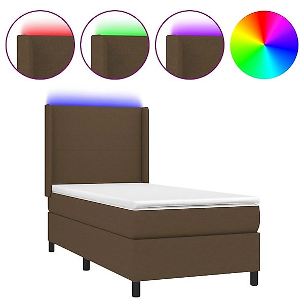 vidaXL Boxspringbett mit Matratze & LED Dunkelbraun 90x200 cm Stoff 3138128 günstig online kaufen